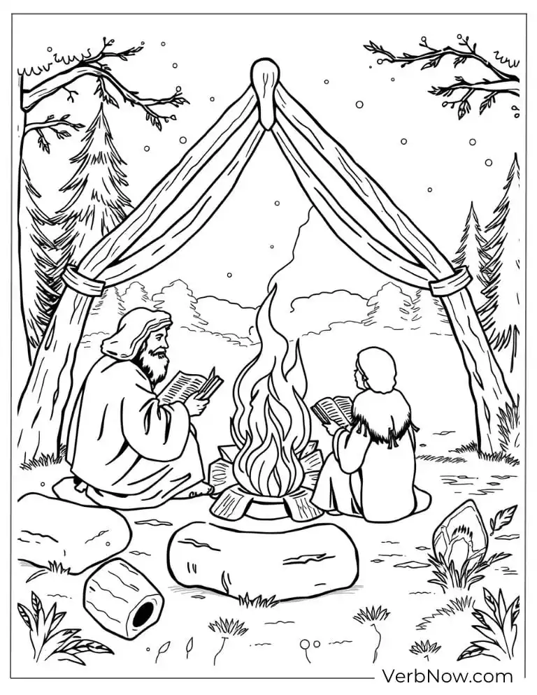 Campfire scene with Jesus and children