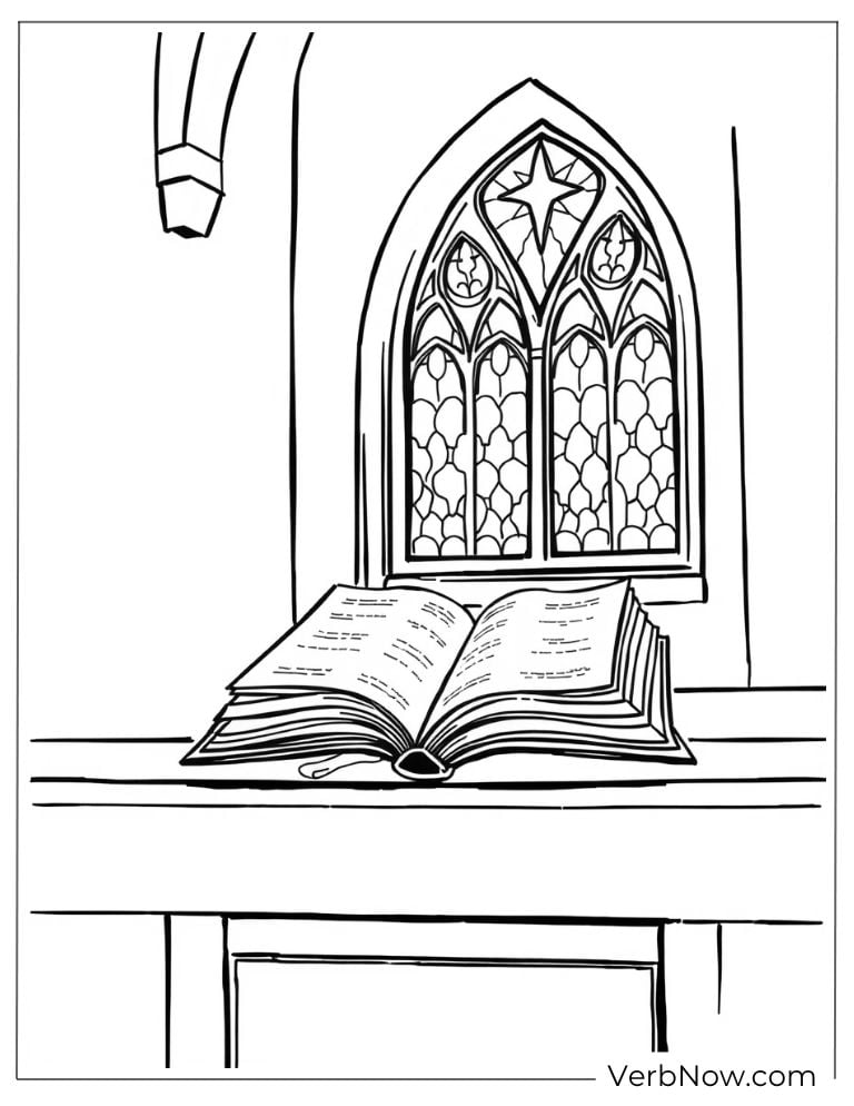 Bible on a church altar under stained glass