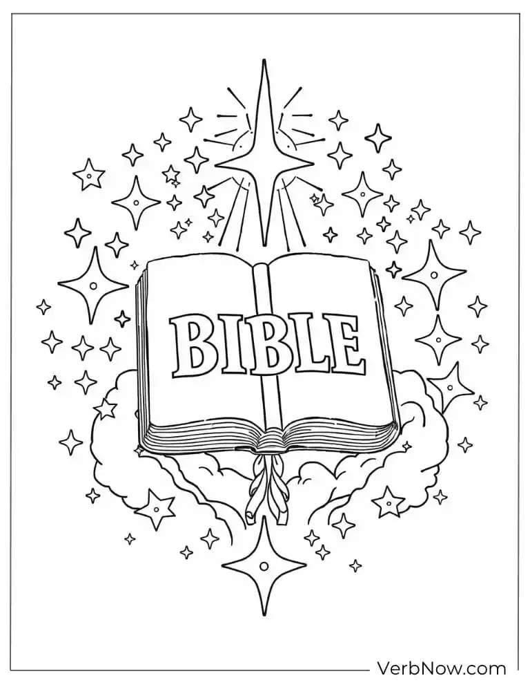 Bible surrounded by stars coloring page