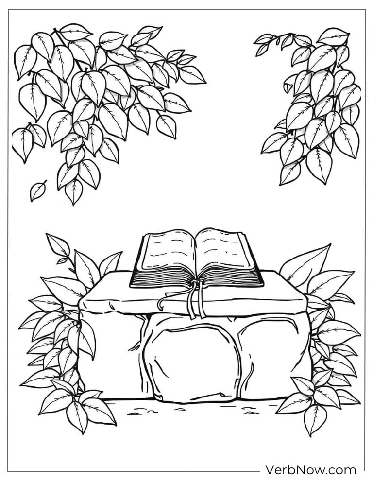 A Bible resting on a rock coloring page