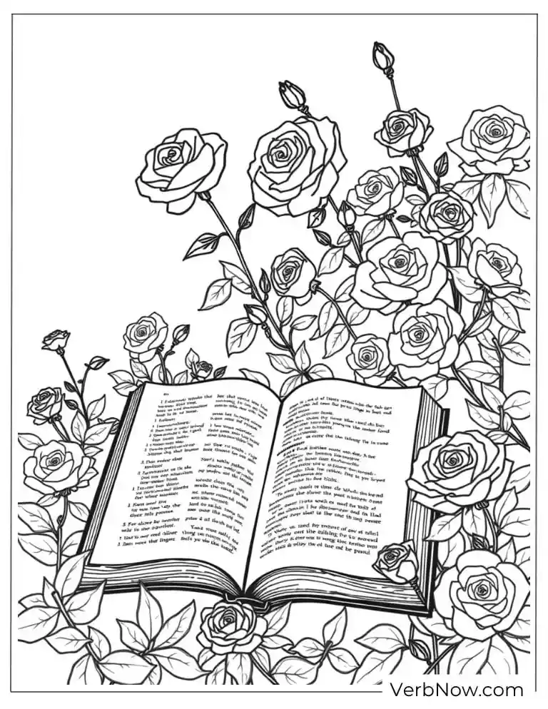 Bible surrounded by blooming roses