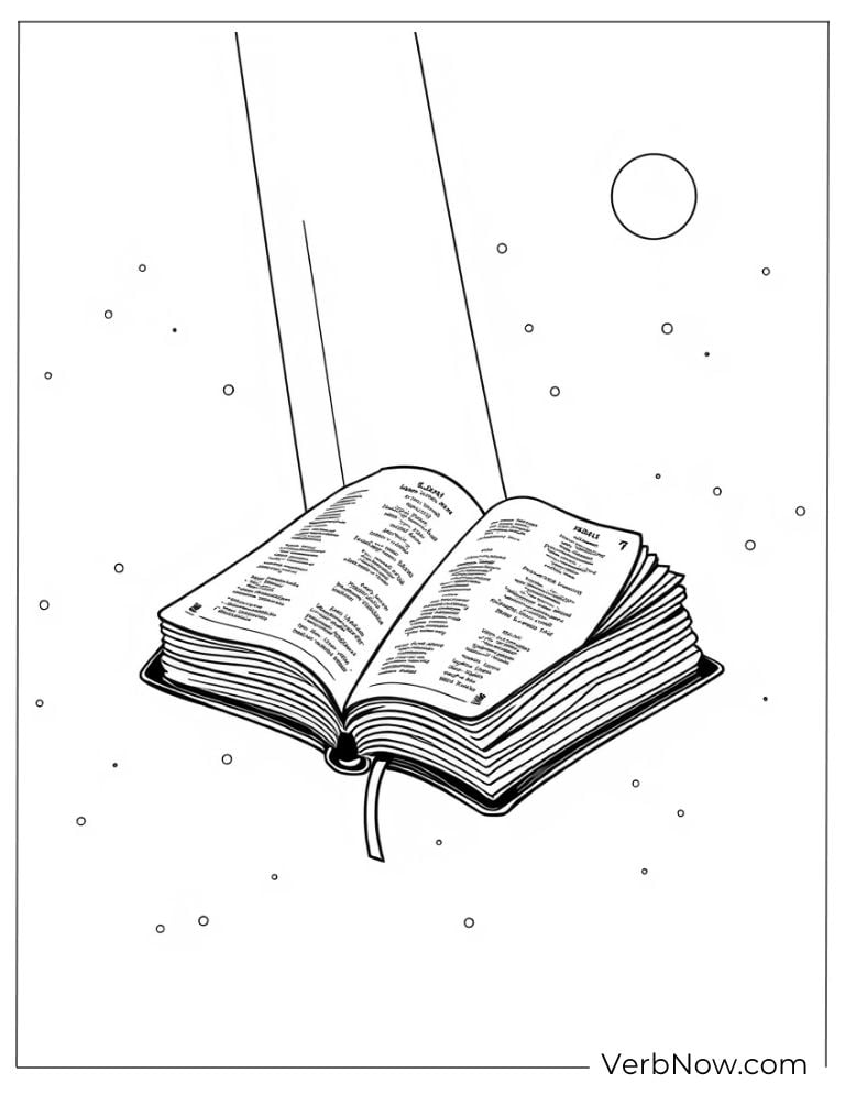 Bible floating with light shining coloring page