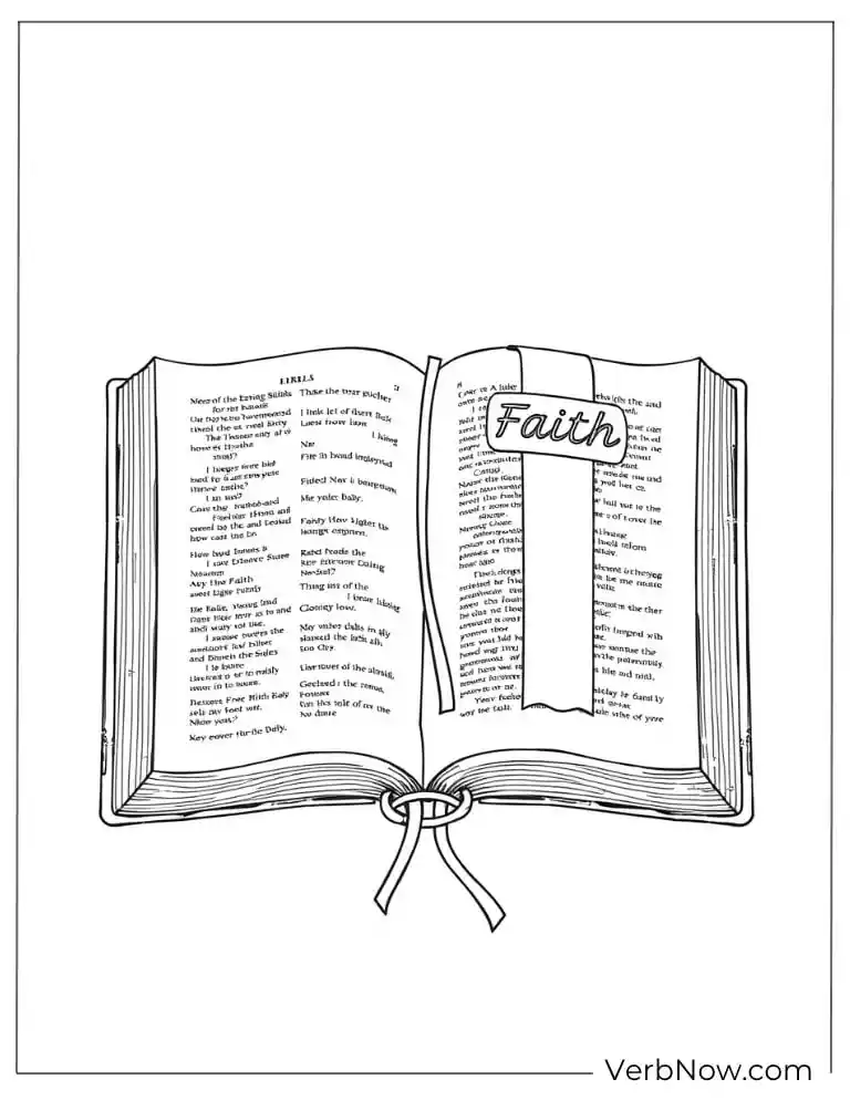 Bible with a bookmark “Faith” coloring page