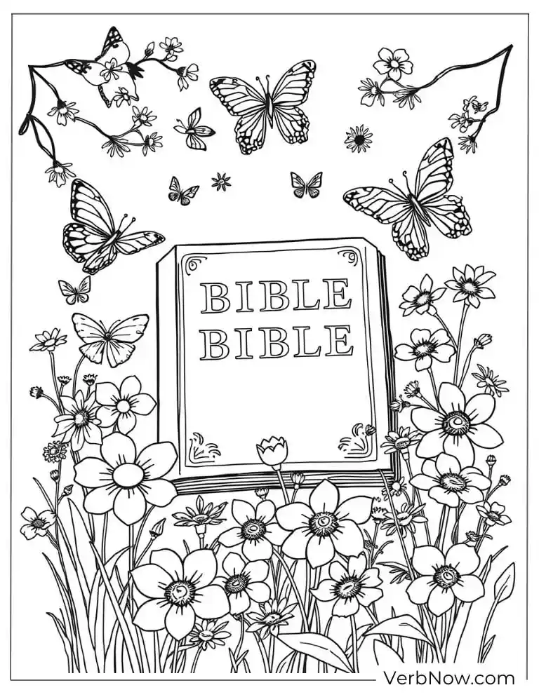 Bible cover surrounded by flowers and butterflies