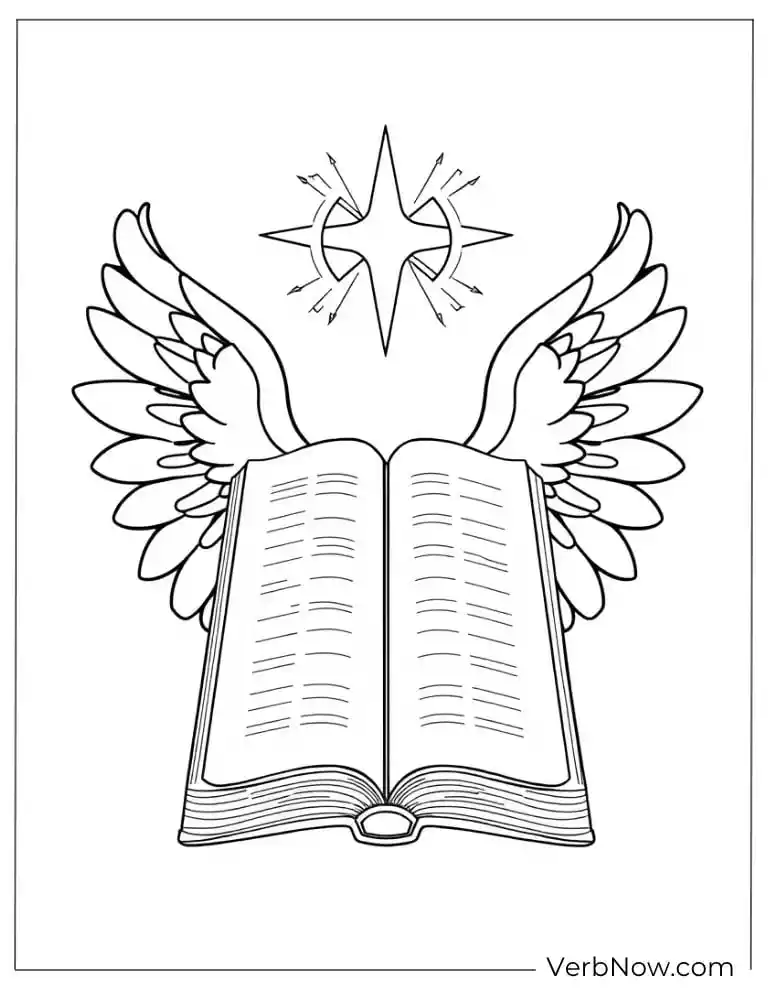 Bible with angel wings and a shining star
