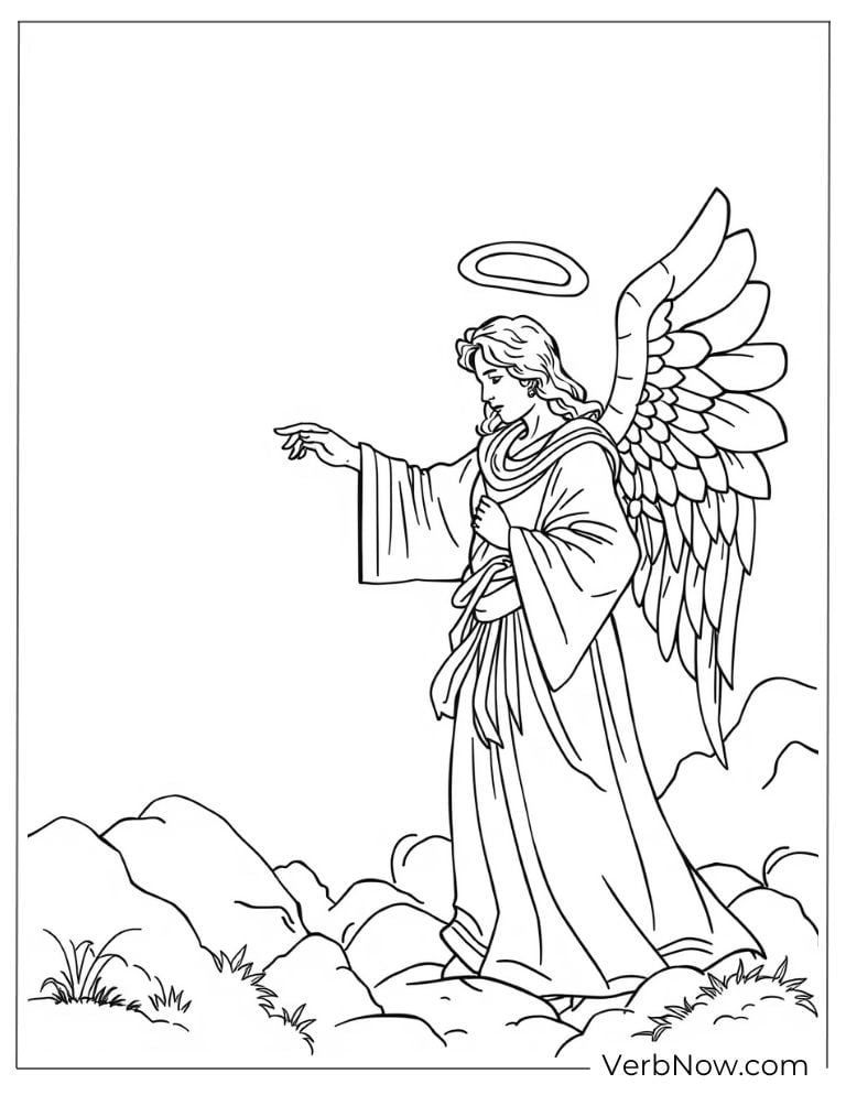 Angel standing on a hill with the Bible