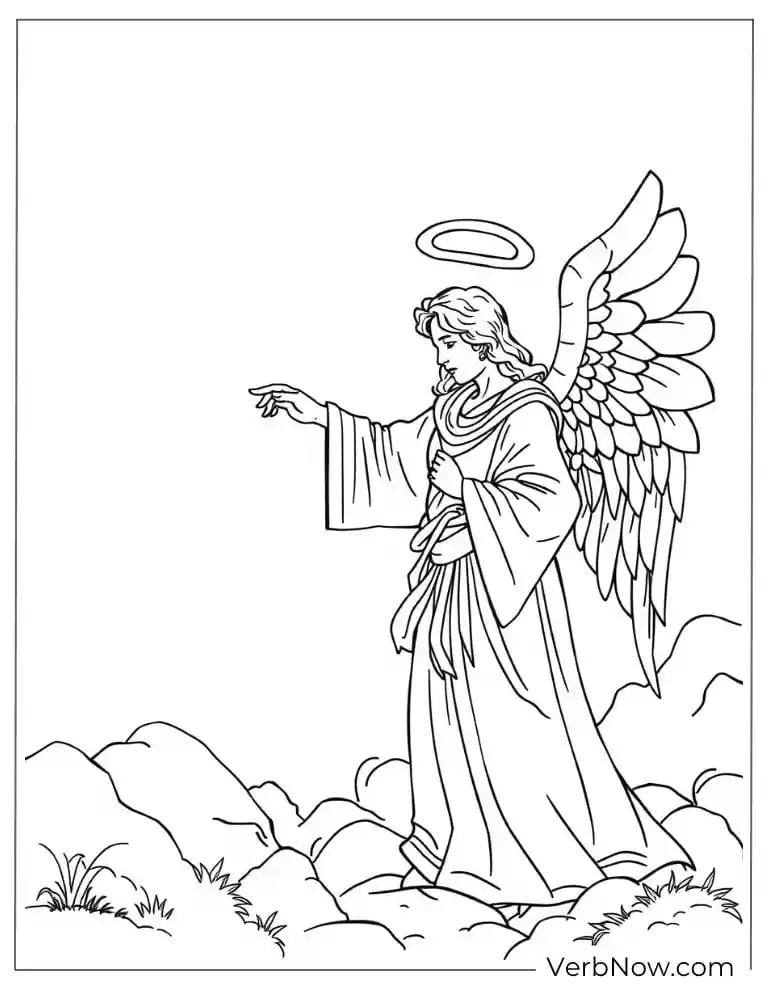 Angel standing on a hill with the Bible