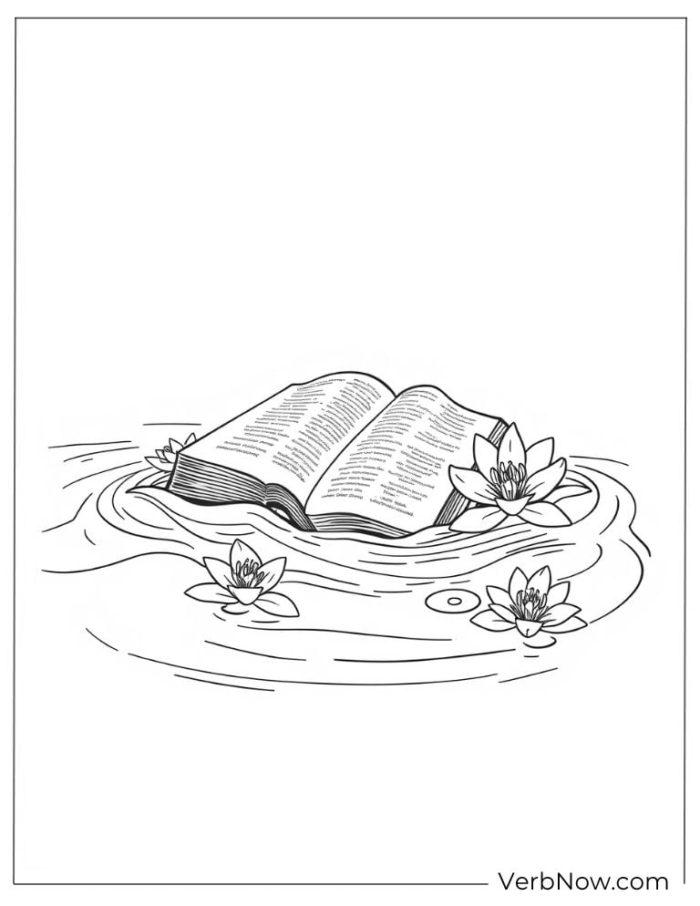 A Bible floating on water with flowers