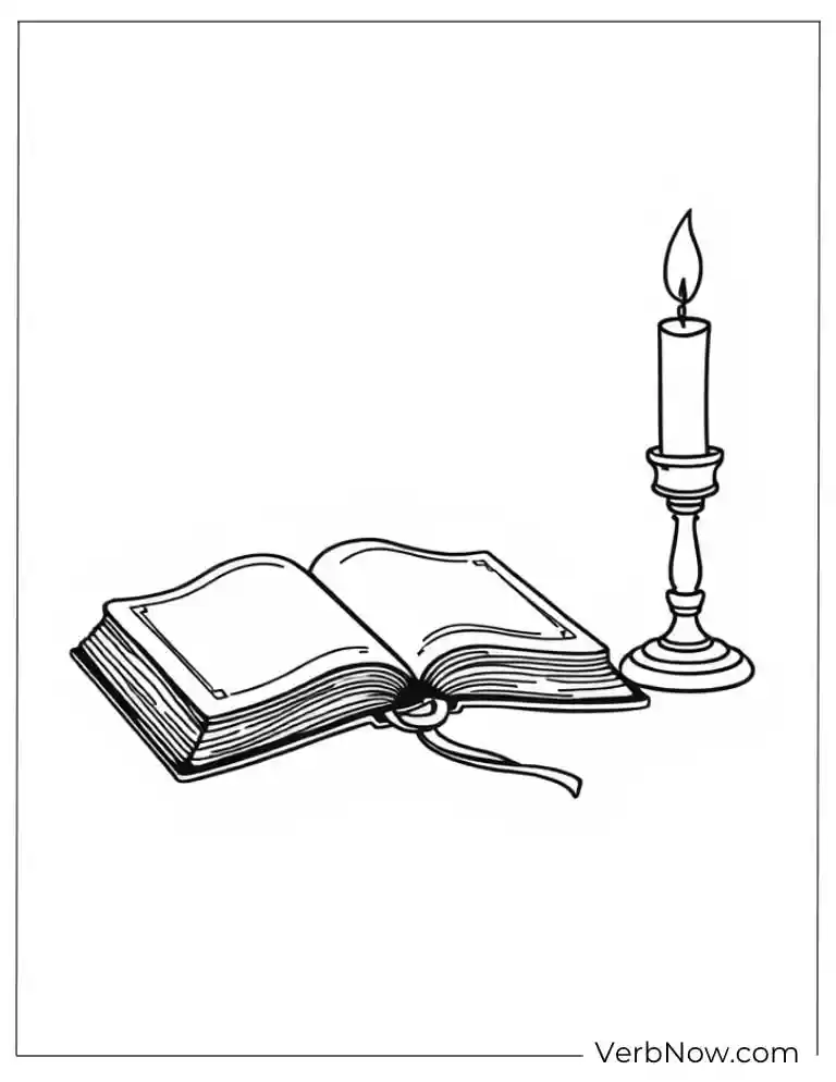 Bible with a candle coloring page