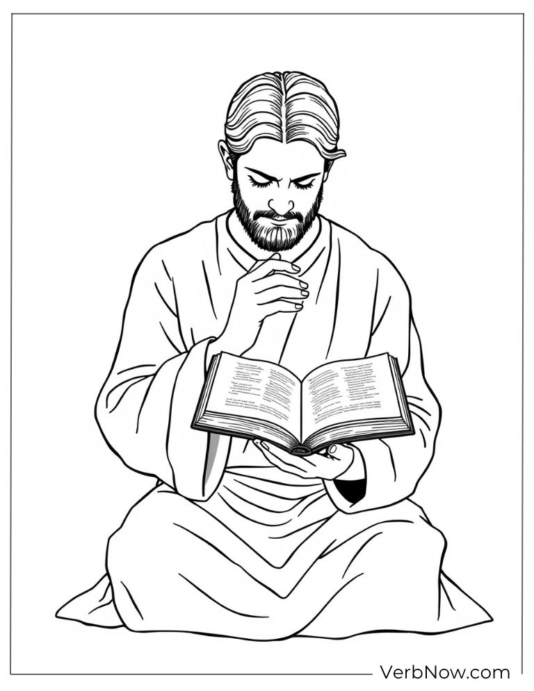 Jesus reading a Bible coloring pages