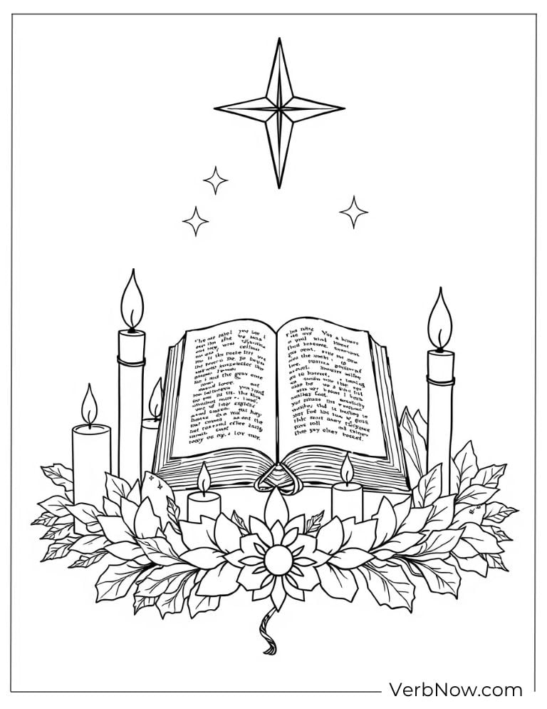 Bible with candles and flowers under a star