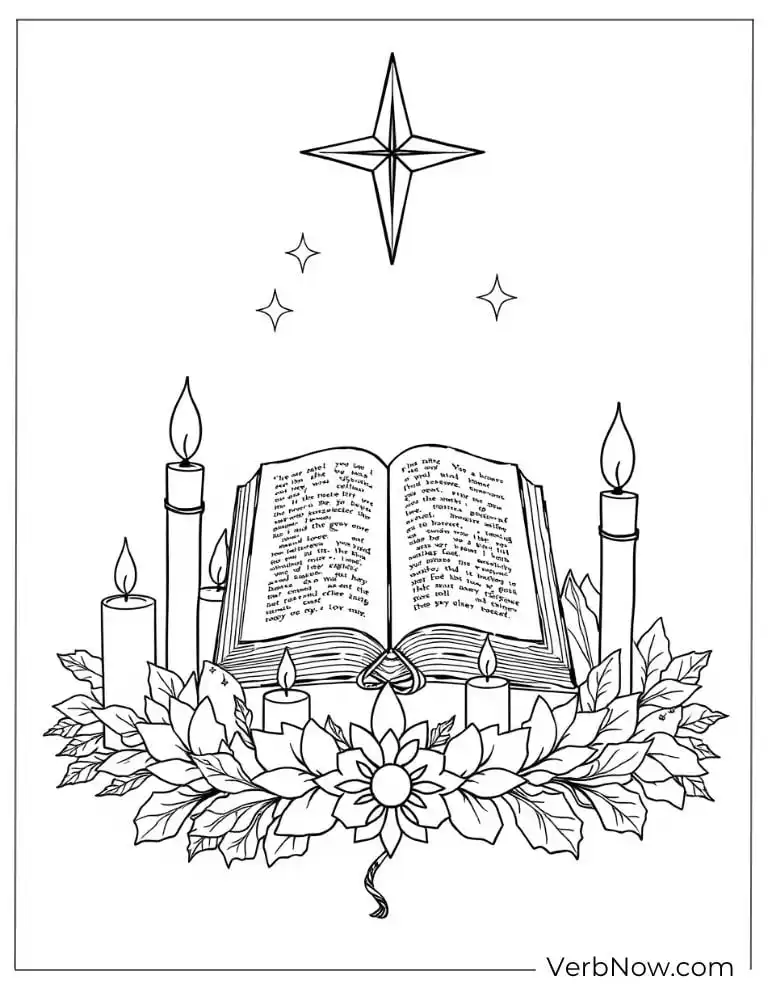 Bible with candles and flowers under a star