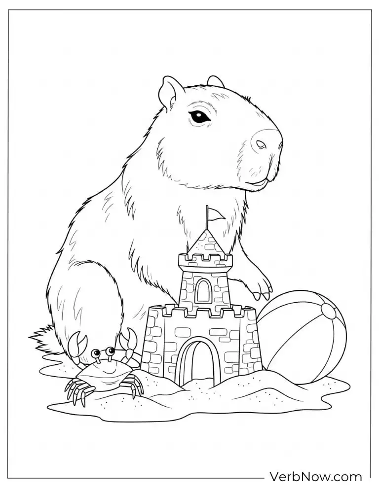 Capybara among treats in a cozy coloring page