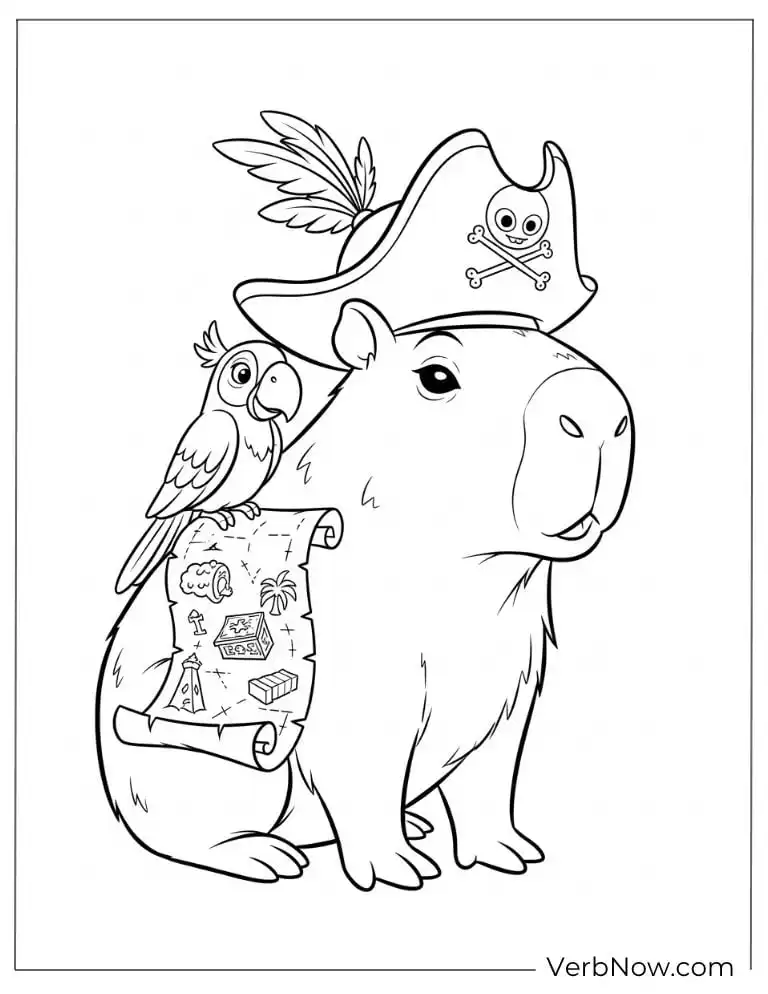 With a kitten in a heartwarming capybara coloring page