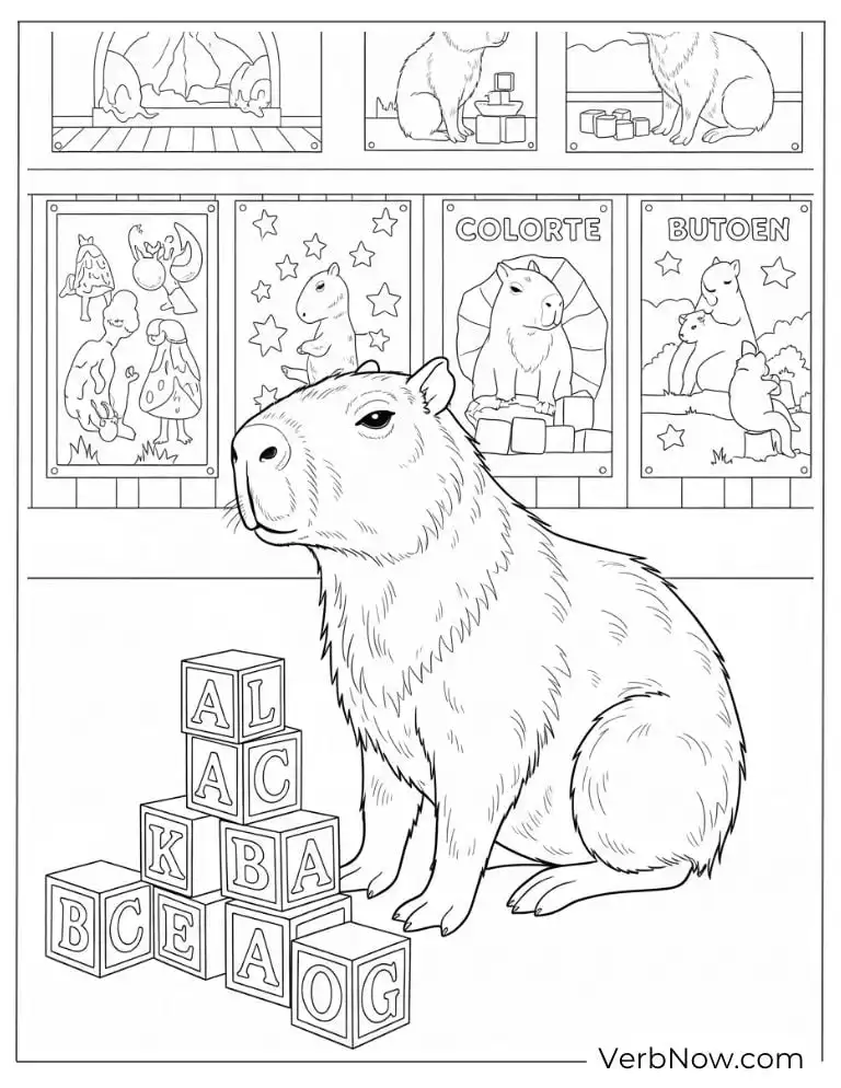 Indoor building fun in this capybara coloring page