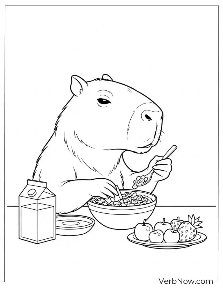 Cooking in a bowl creative capybara coloring page.