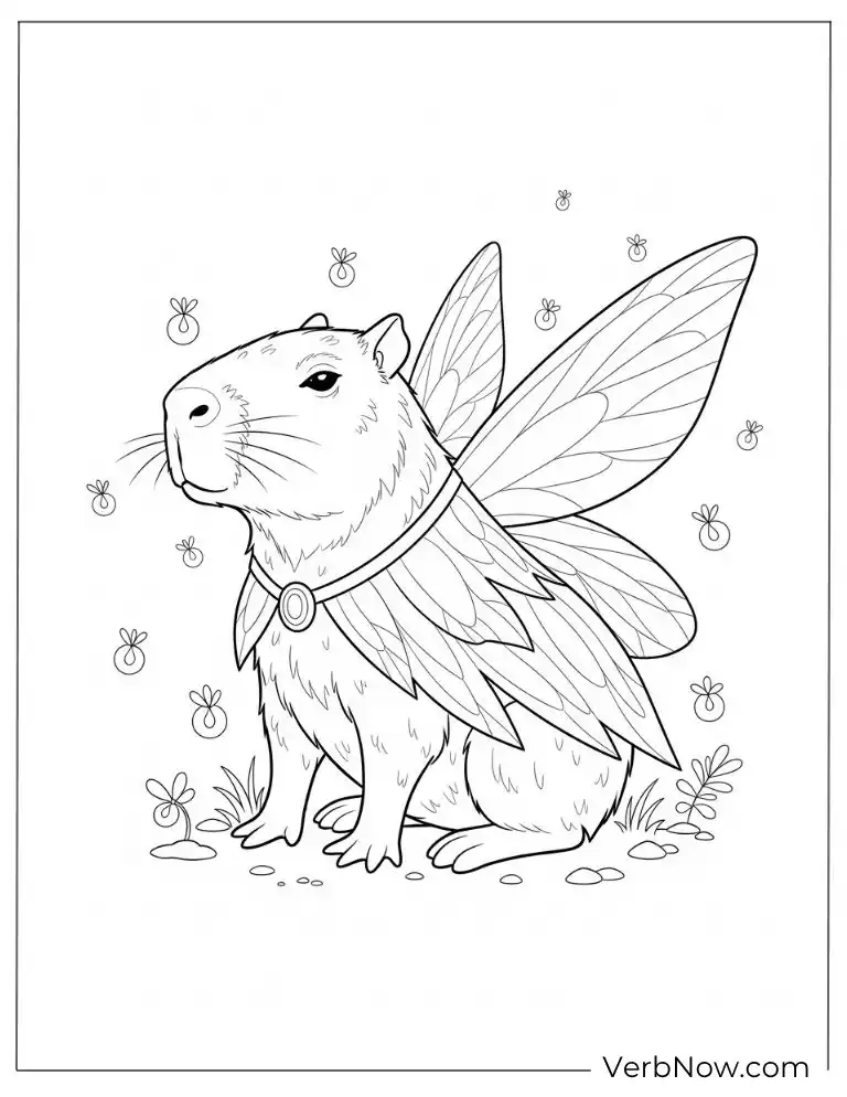 Fairy costume in a magical capybara coloring page.
