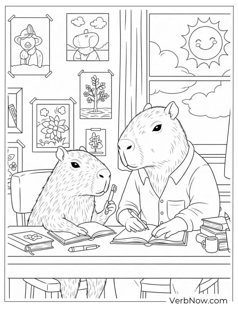 Painting in a studio artsy capybara coloring page.