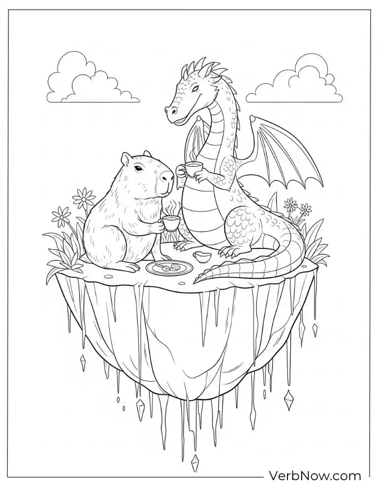 With a baby dragon fantasy capybara coloring page.