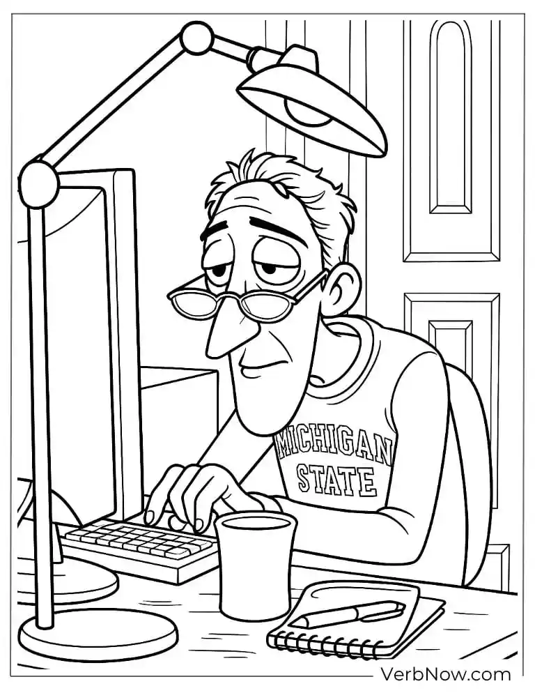 Coraline’s dad looking tired coloring page