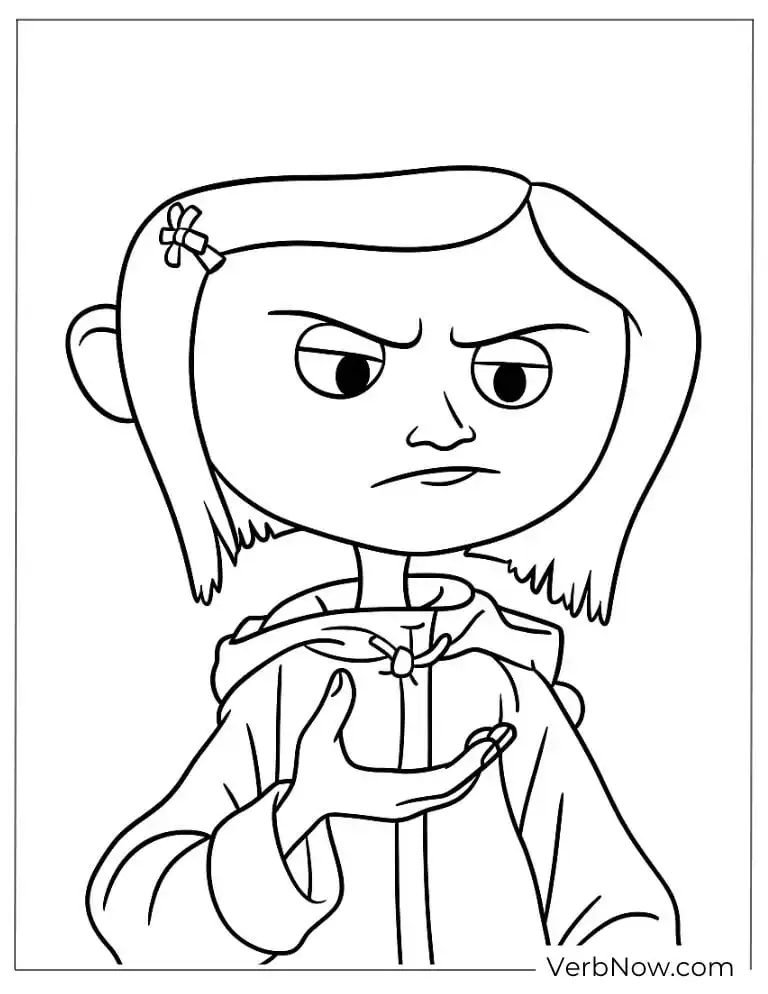 Coraline looking serious coloring page
