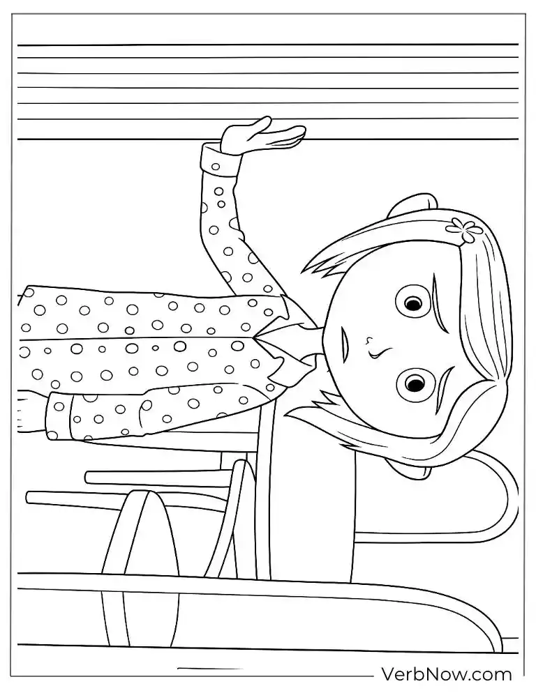 Coloring page of Coraline in the kitchen