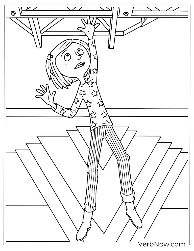 Coraline climbing through a secret door