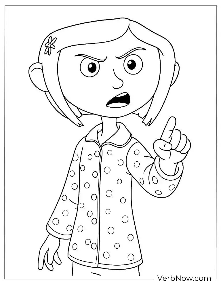 Coraline pointing and expressing frustration