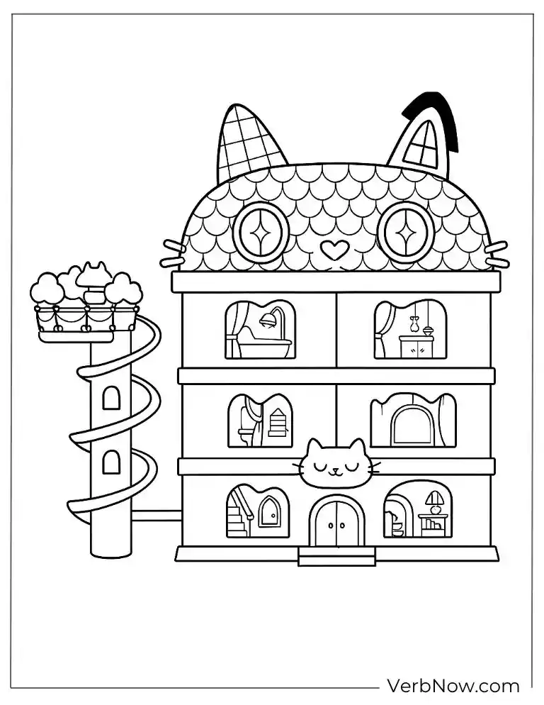 A dollhouse with cat ears coloring page