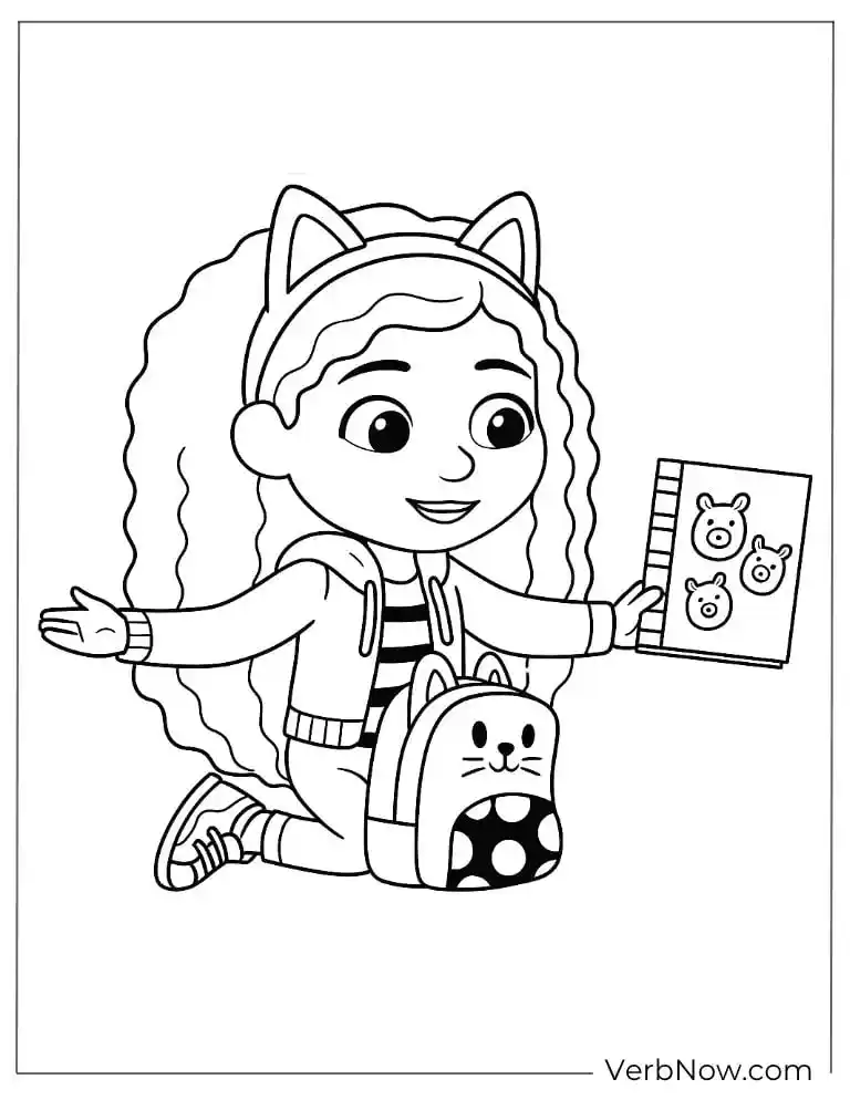 Gabby showing a drawing coloring page