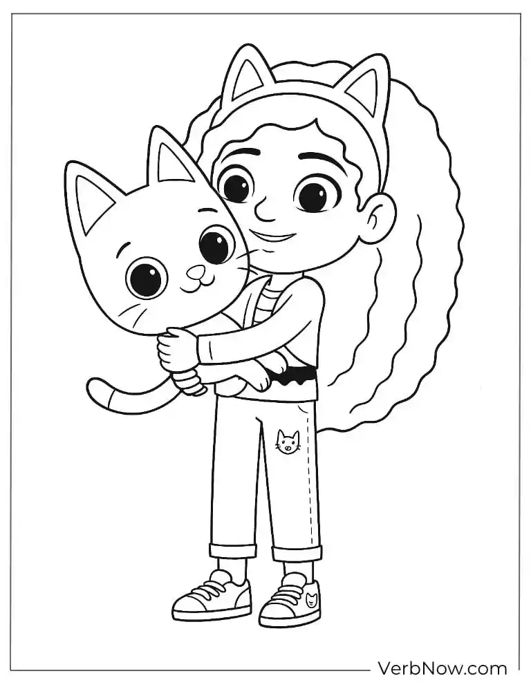 Coloring page of Gabby hugging Catrat