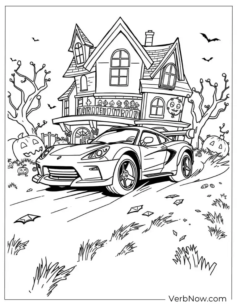 Hot Wheels car parked in haunted house
