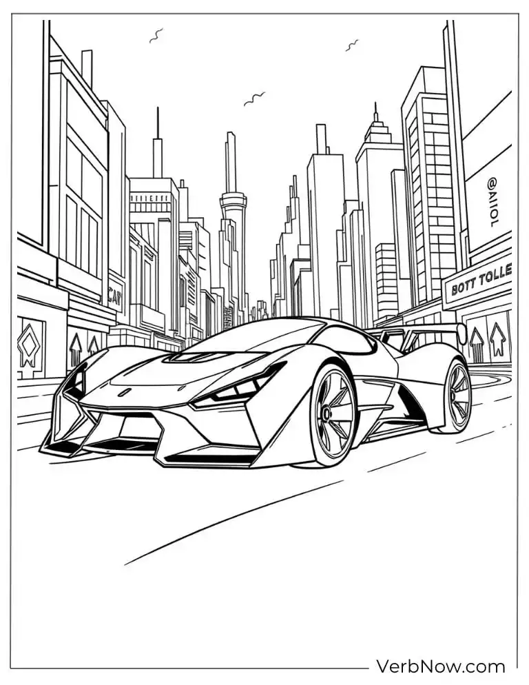 Sleek Hot Wheels racing in a city street