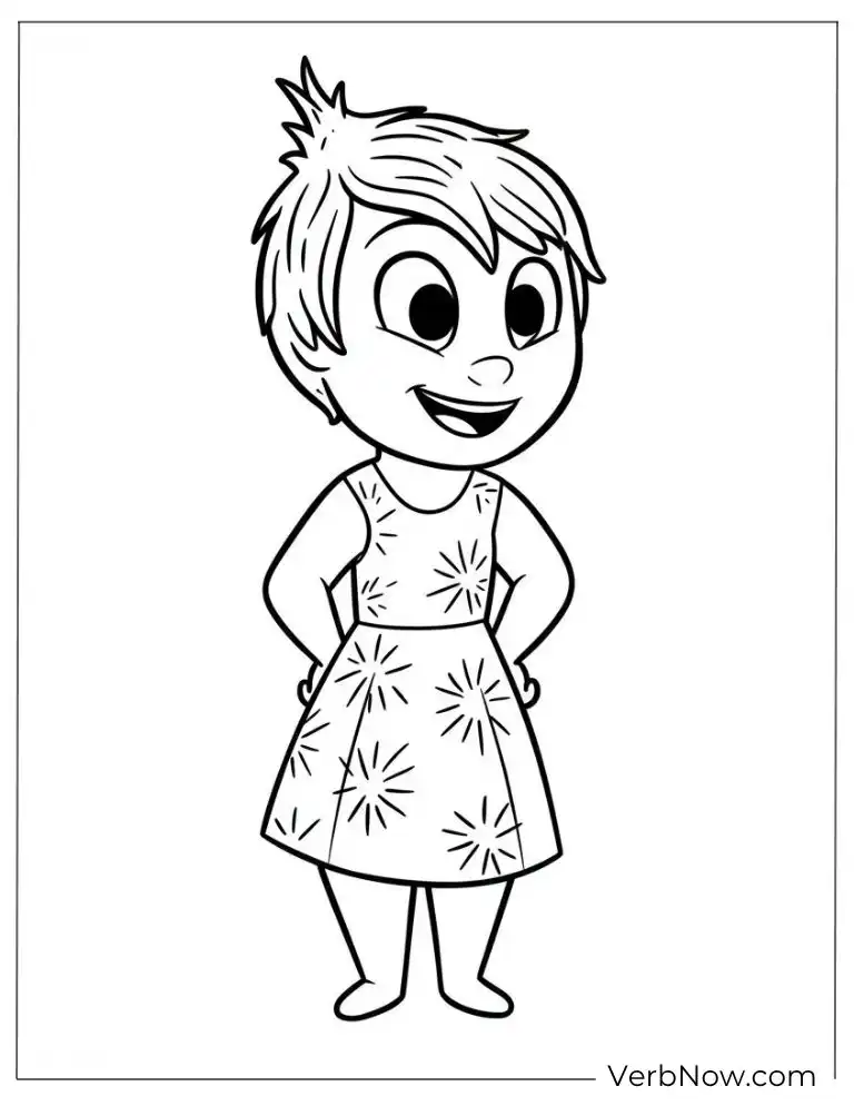 Joy stands cheerfully coloring page
