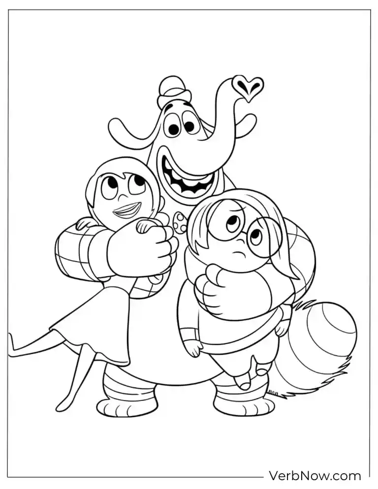 Coloring page of Joy, Bing Bong, and Sadness