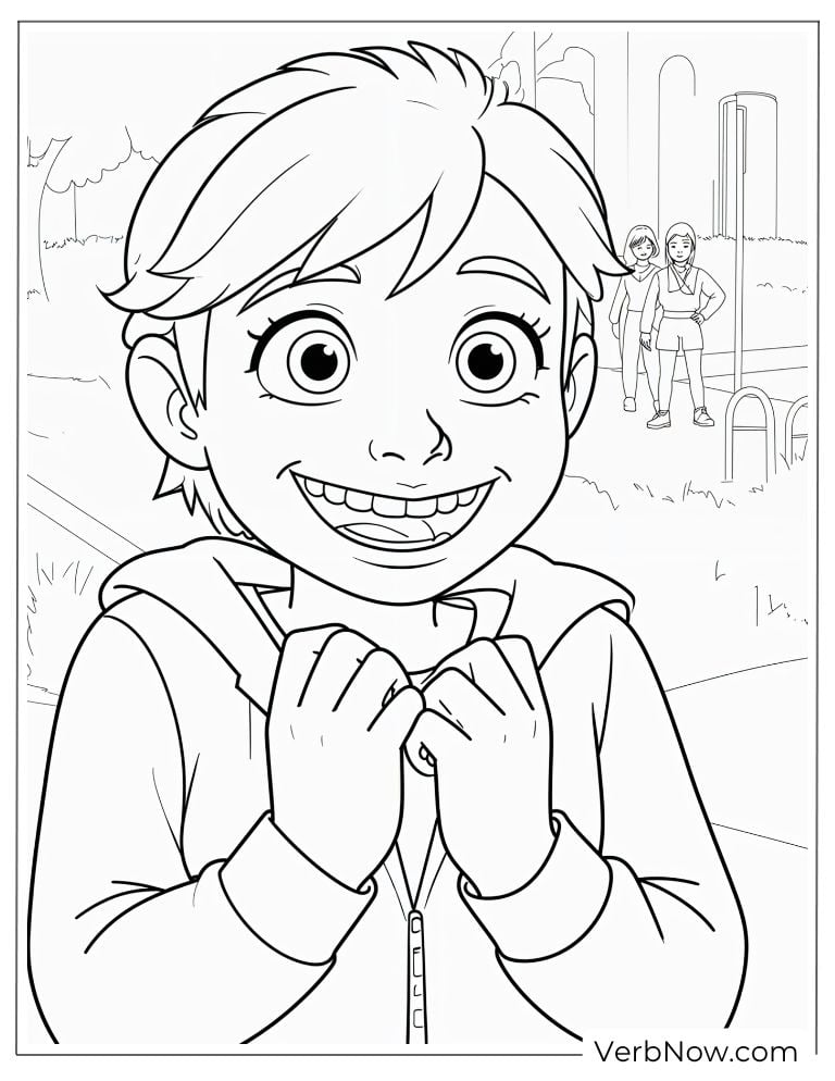 Coloring page of Riley smiles brightly
