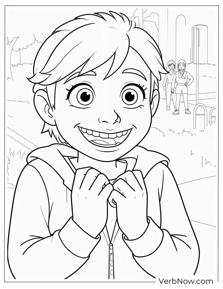 Coloring page of Riley smiles brightly