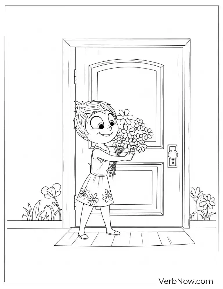 Joy holds a bouquet coloring page