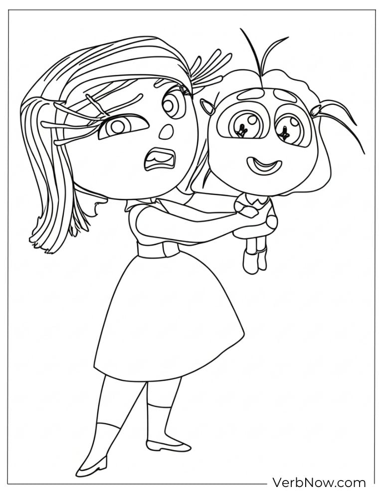 Disgust holds her stuffed toy coloring sheet