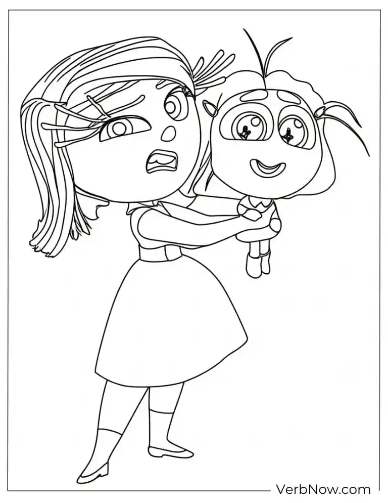 Disgust holds her stuffed toy coloring sheet