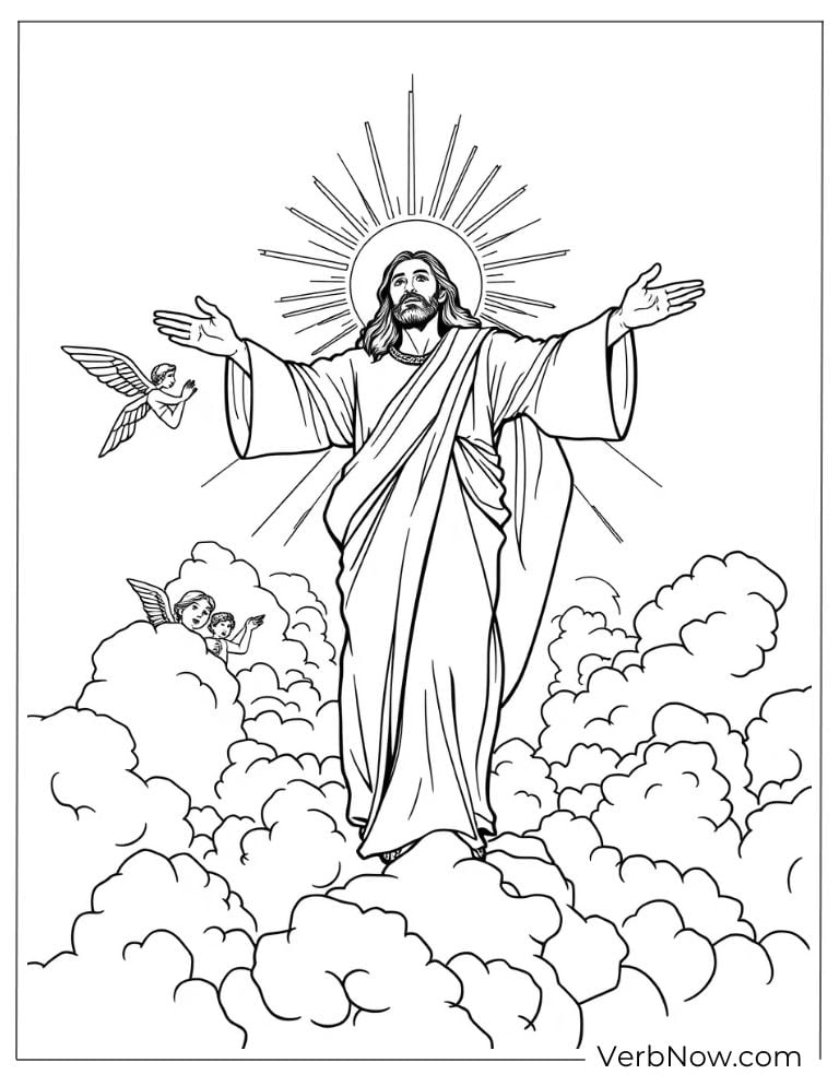 Jesus in clouds with light and doves