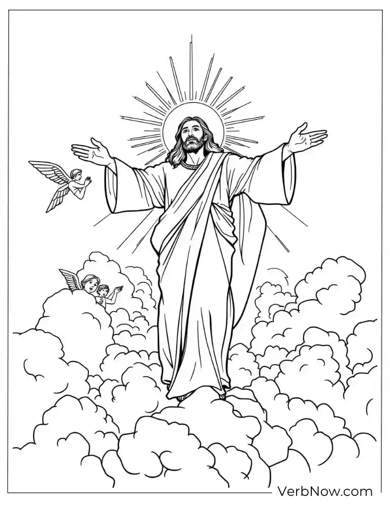 Jesus in clouds with light and doves
