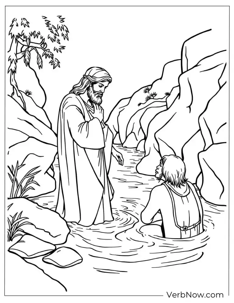 Jesus baptizing someone in a river