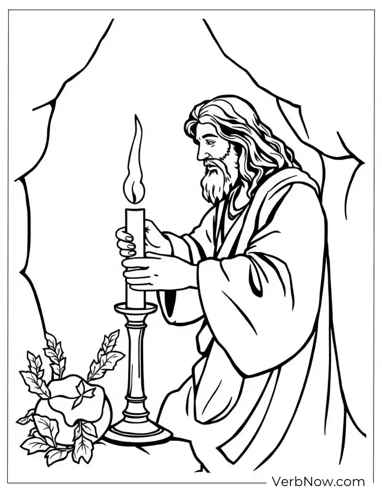 Coloring page of Jesus holding a candle