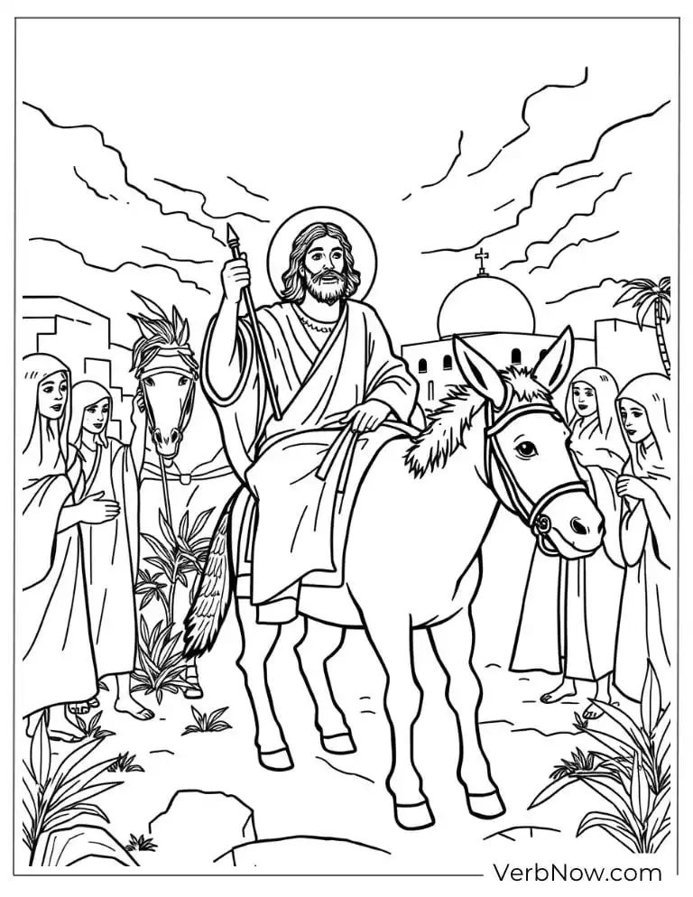 Jesus entering Jerusalem on a donkey