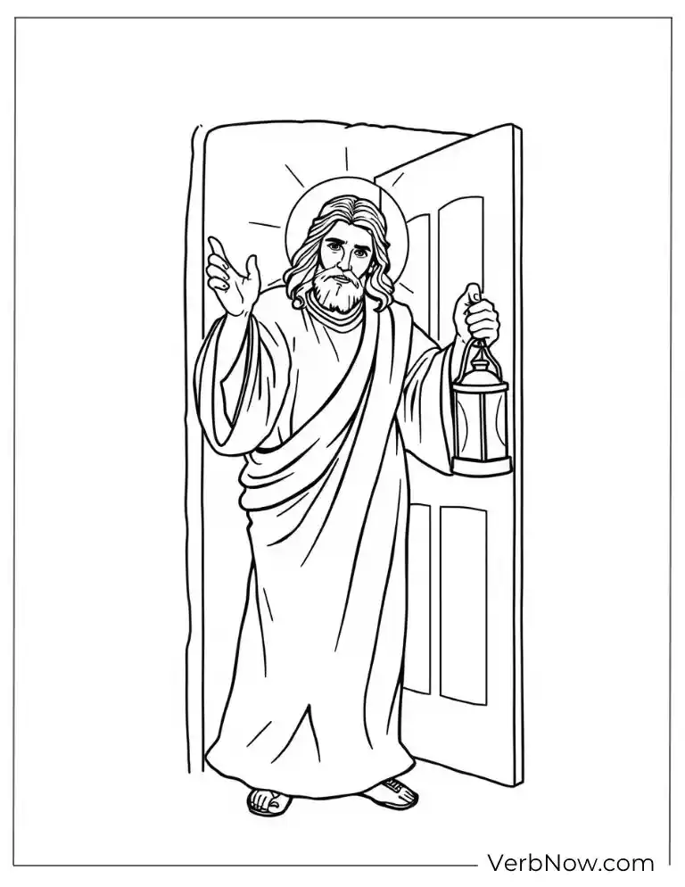 Jesus knocking at a door coloring sheet