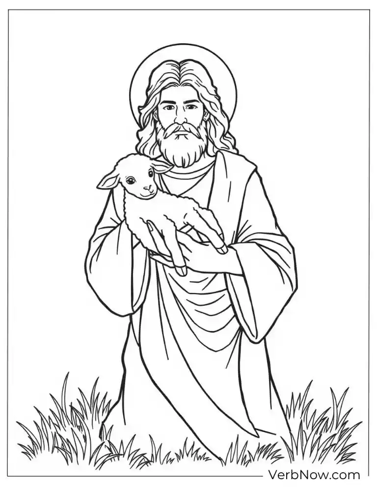 Jesus holding a lamb coloring page