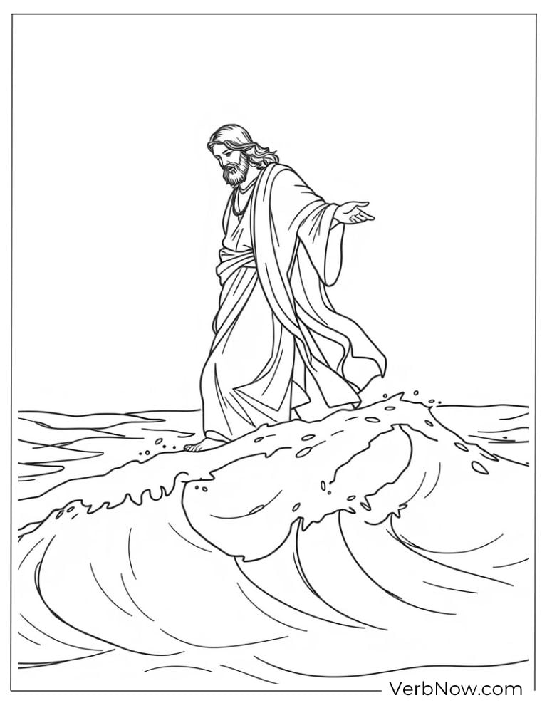 Jesus walking on the sea coloring page
