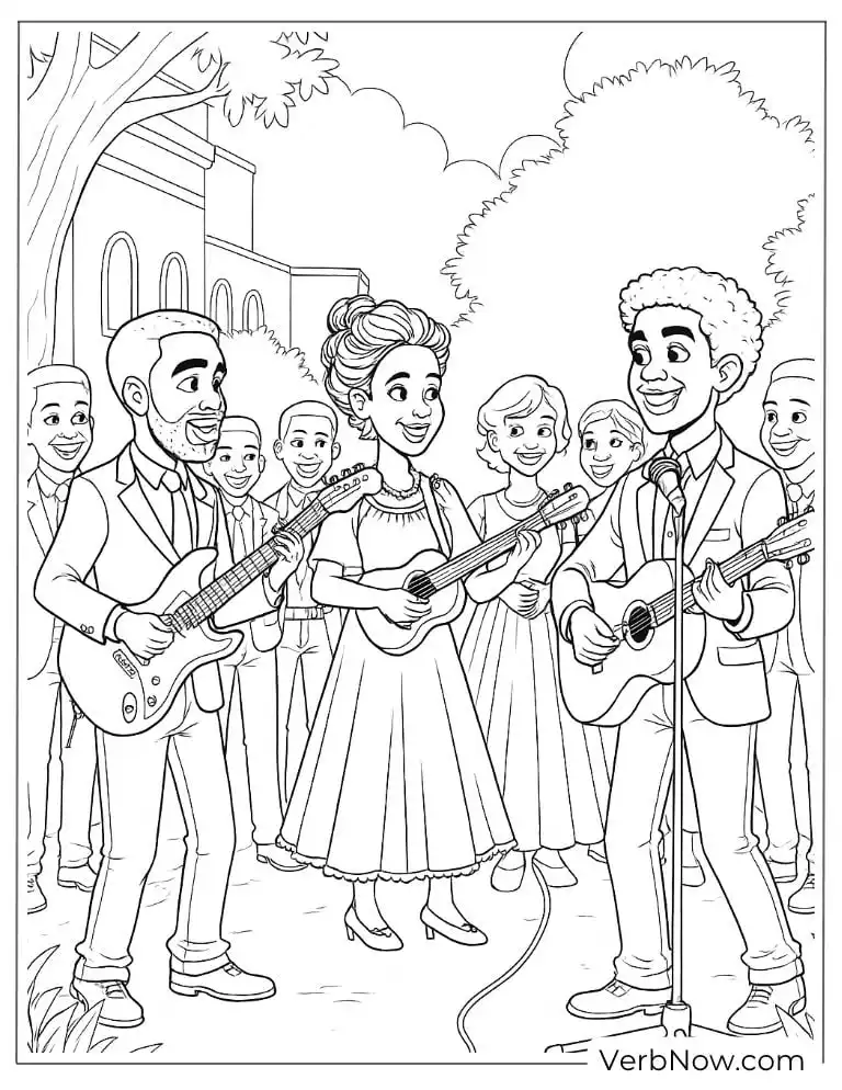 Crowd playing music during a Juneteenth celebration