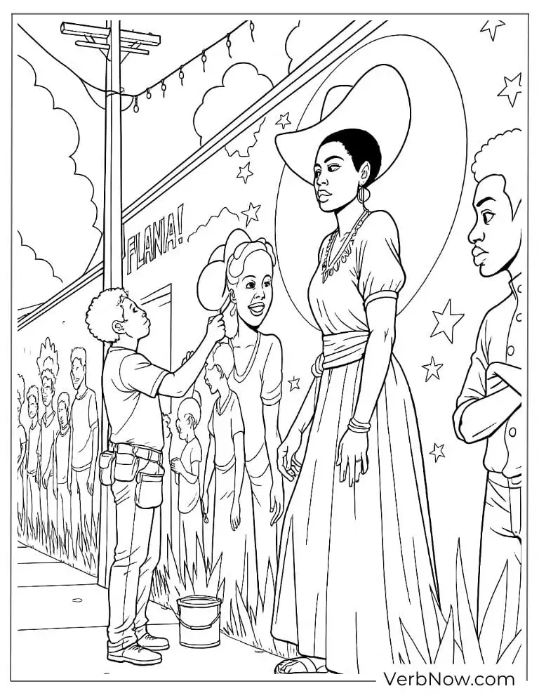 A mural honoring Black history coloring page